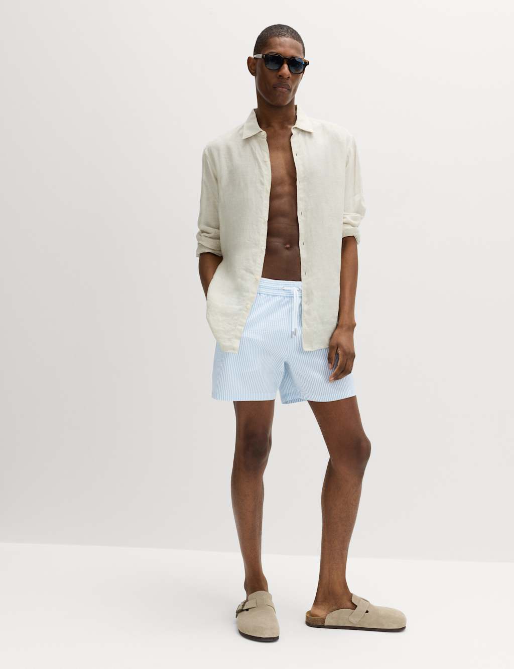 M&S Men's Seersucker Swim Shorts - XL - Powder Blue