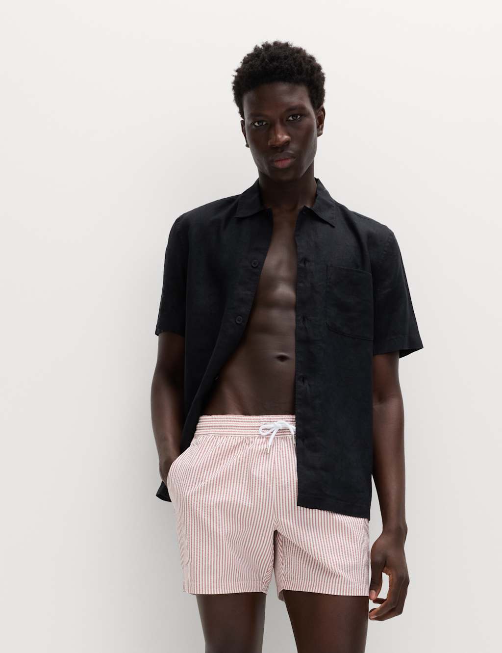 M&S Men's Seersucker Swim Shorts - L - Antique Rose