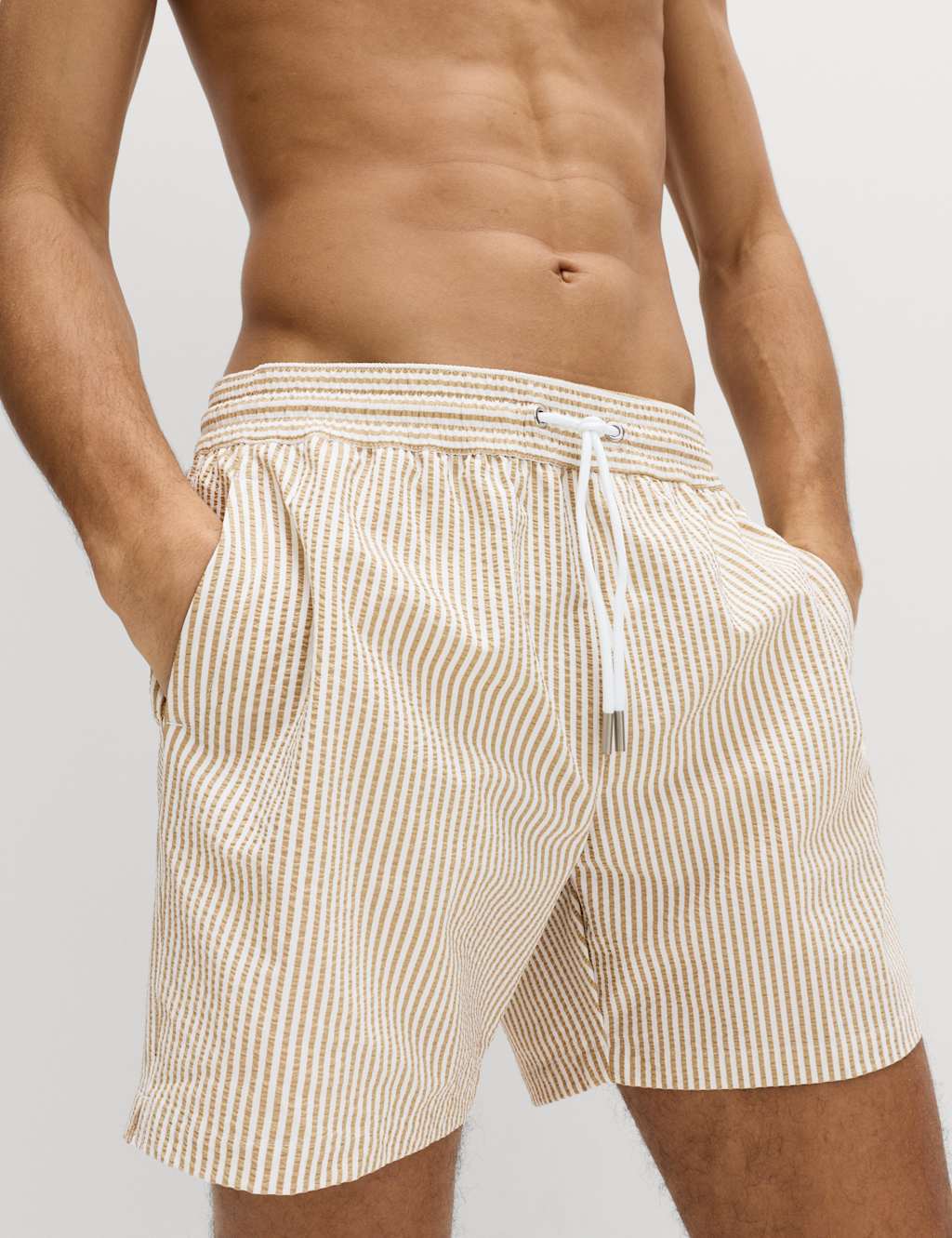 M&S Men's Seersucker Swim Shorts - S - Sand