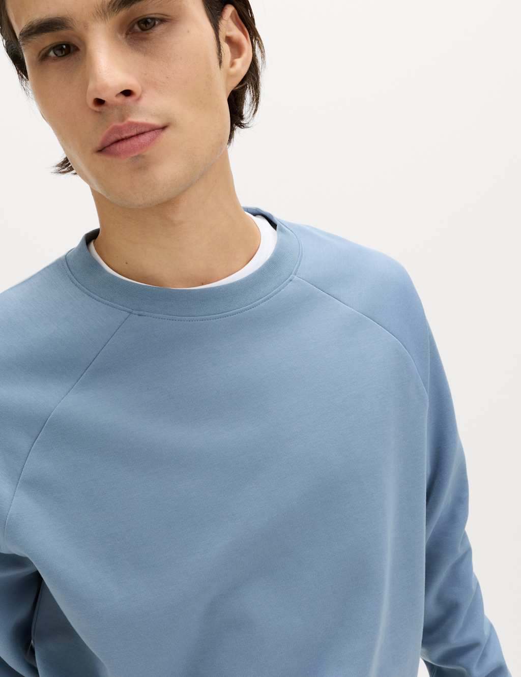 Goodmove Men's Performance Jersey Crew Neck Sweatshirt - S - Medium Blue