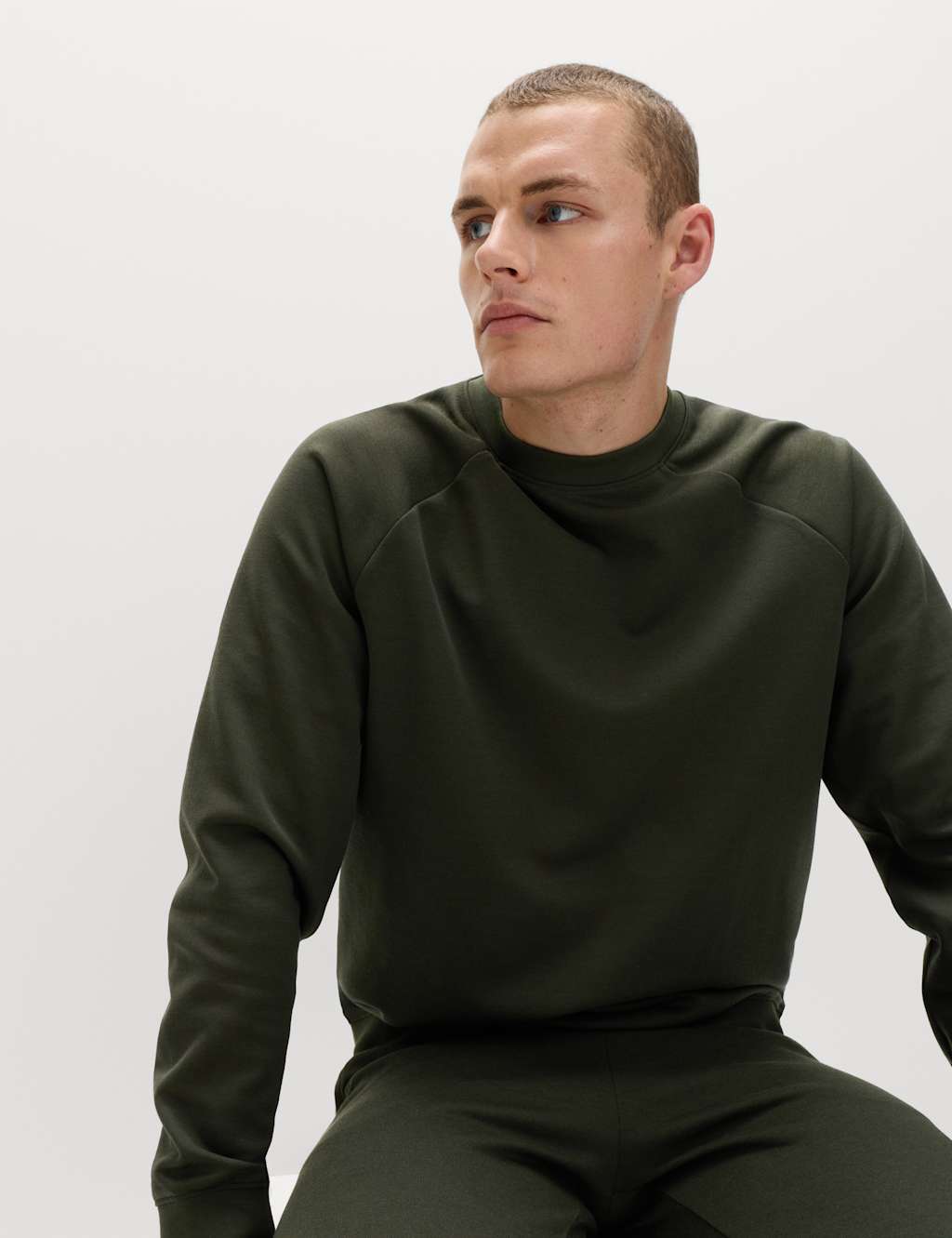 Goodmove Performance Jersey Crew Neck Sweatshirt Dark Khaki