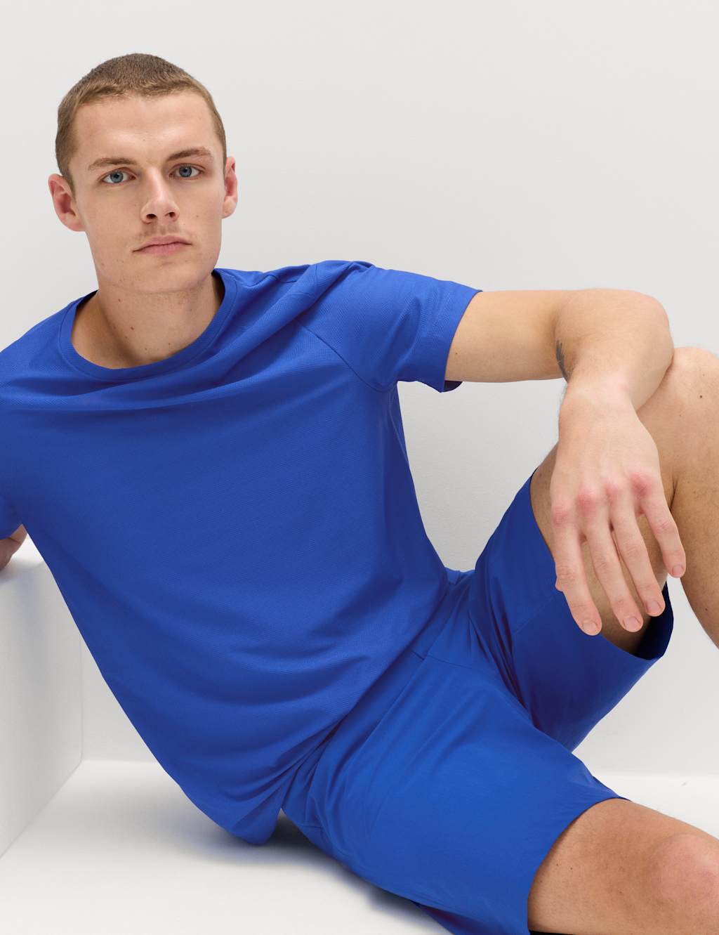 Goodmove Men's Activewear Jacquard Mesh Stripe T-Shirt - 3XL - Cobalt