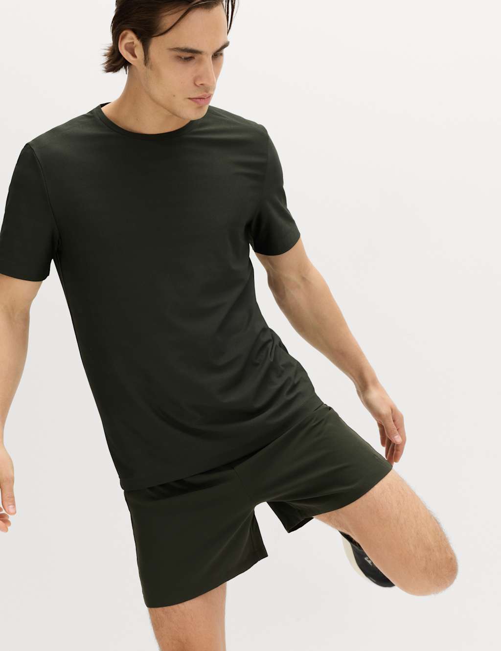Goodmove Men's Activewear Jacquard Mesh Stripe T-Shirt - 3XL - Dark Khaki