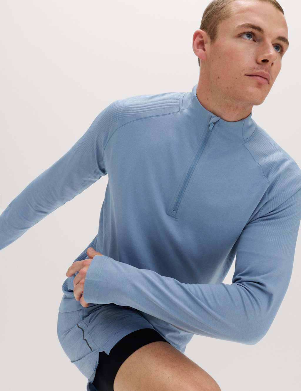 Goodmove Men's Seamfree Half Zip Sports Top - M - Medium Blue