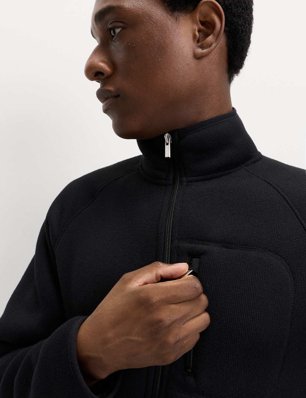 M&S Zip Up Funnel Neck Fleece Black