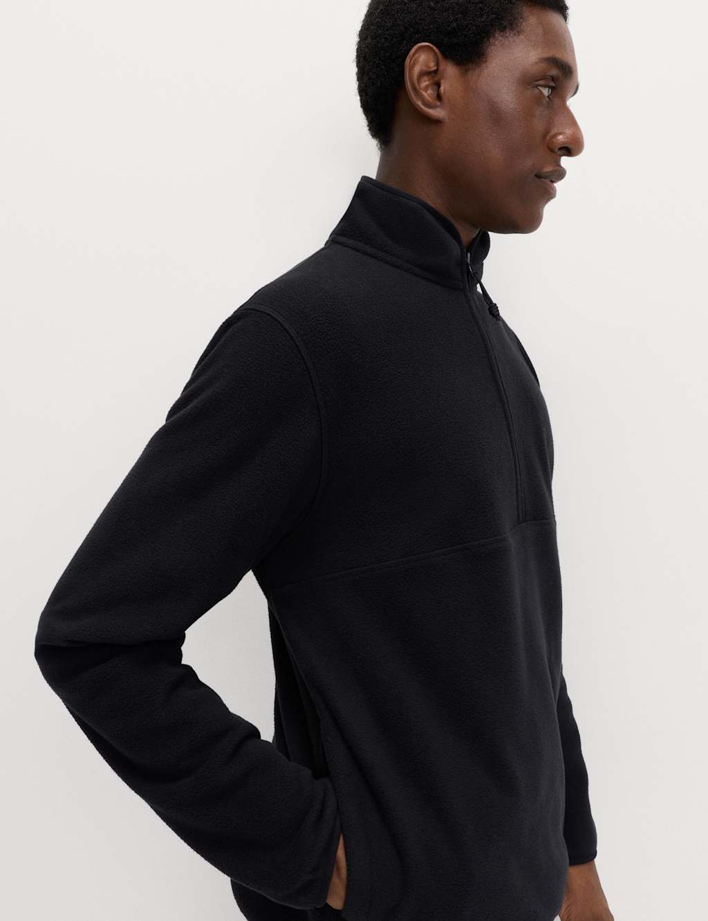 M&S Half Zip Textured Fleece Black
