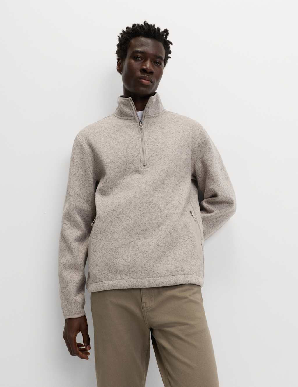 M&S Lightweight Half Zip Fleece Natural