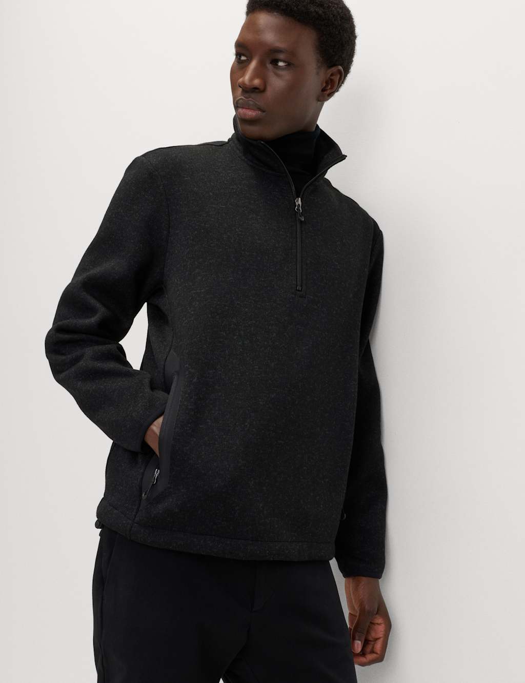 M&S Lightweight Half Zip Fleece Black