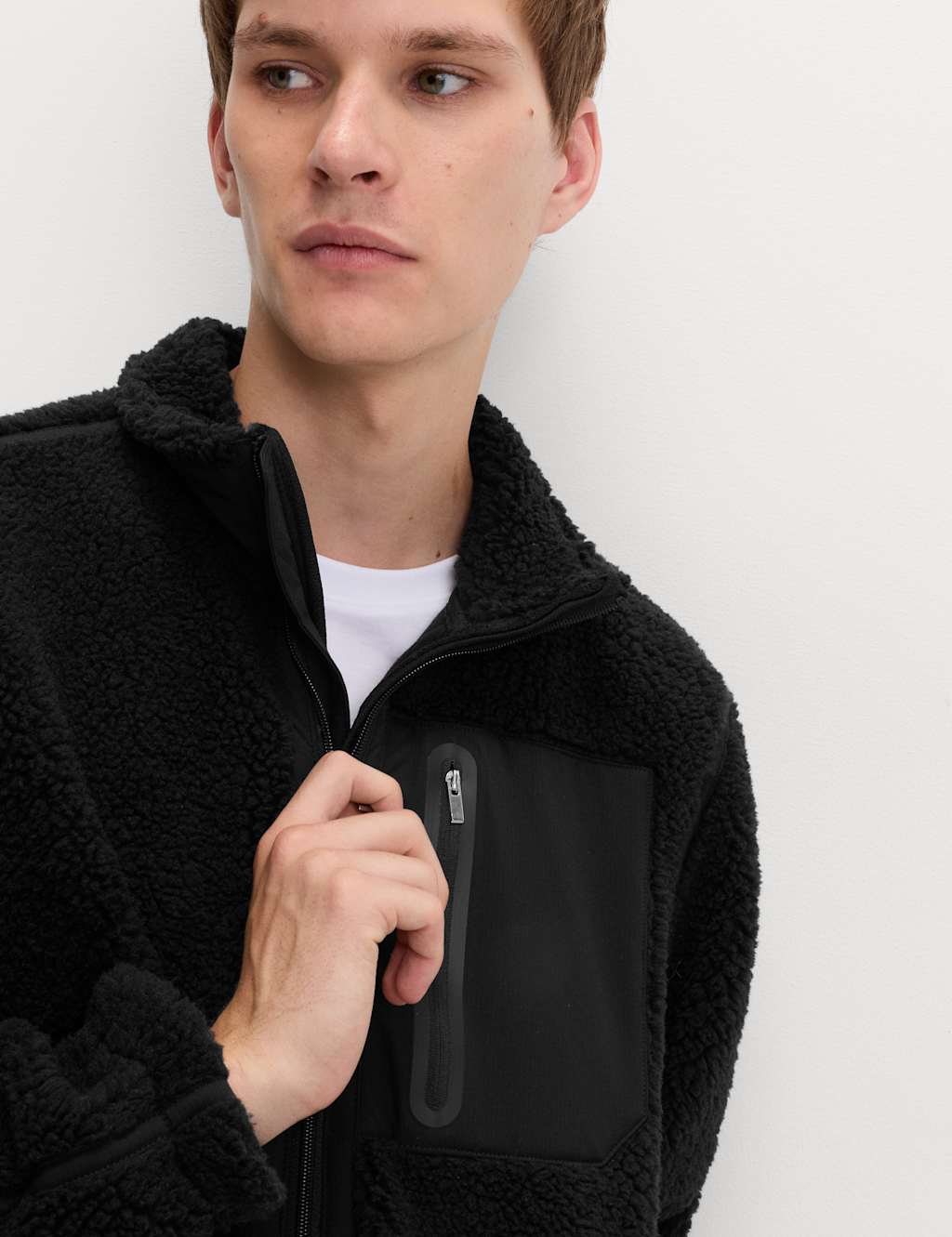 M&S Windproof Zip Up Fleece Jacket Black