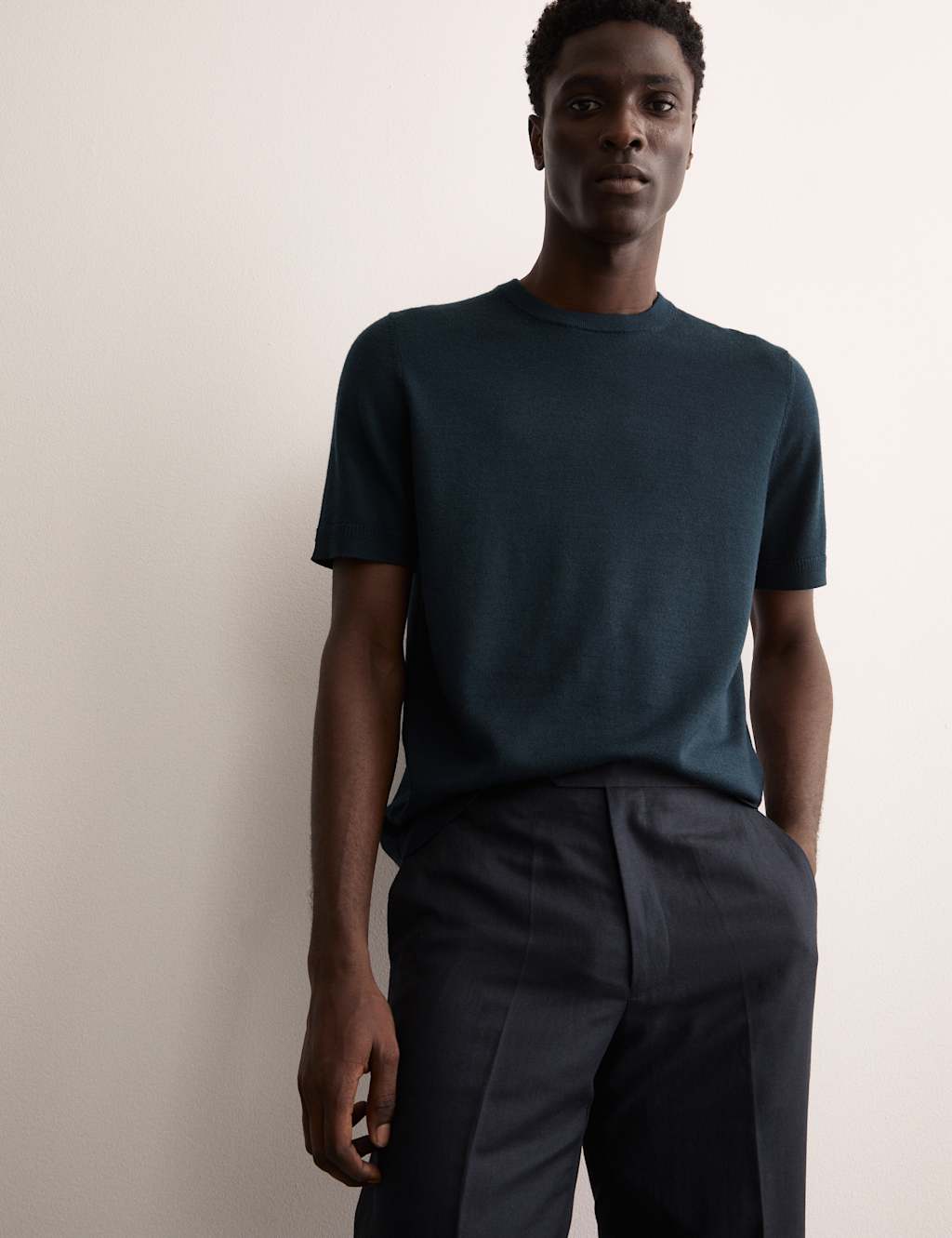 Merino Wool Rich Knitted T-Shirt with Silk