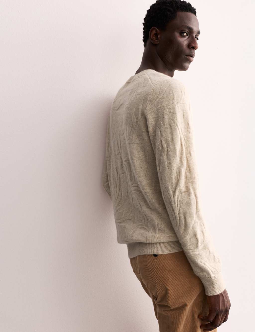 Jaeger Men's Pure cashmere foulard print crew jumper - MREG - Neutral, Neutral
