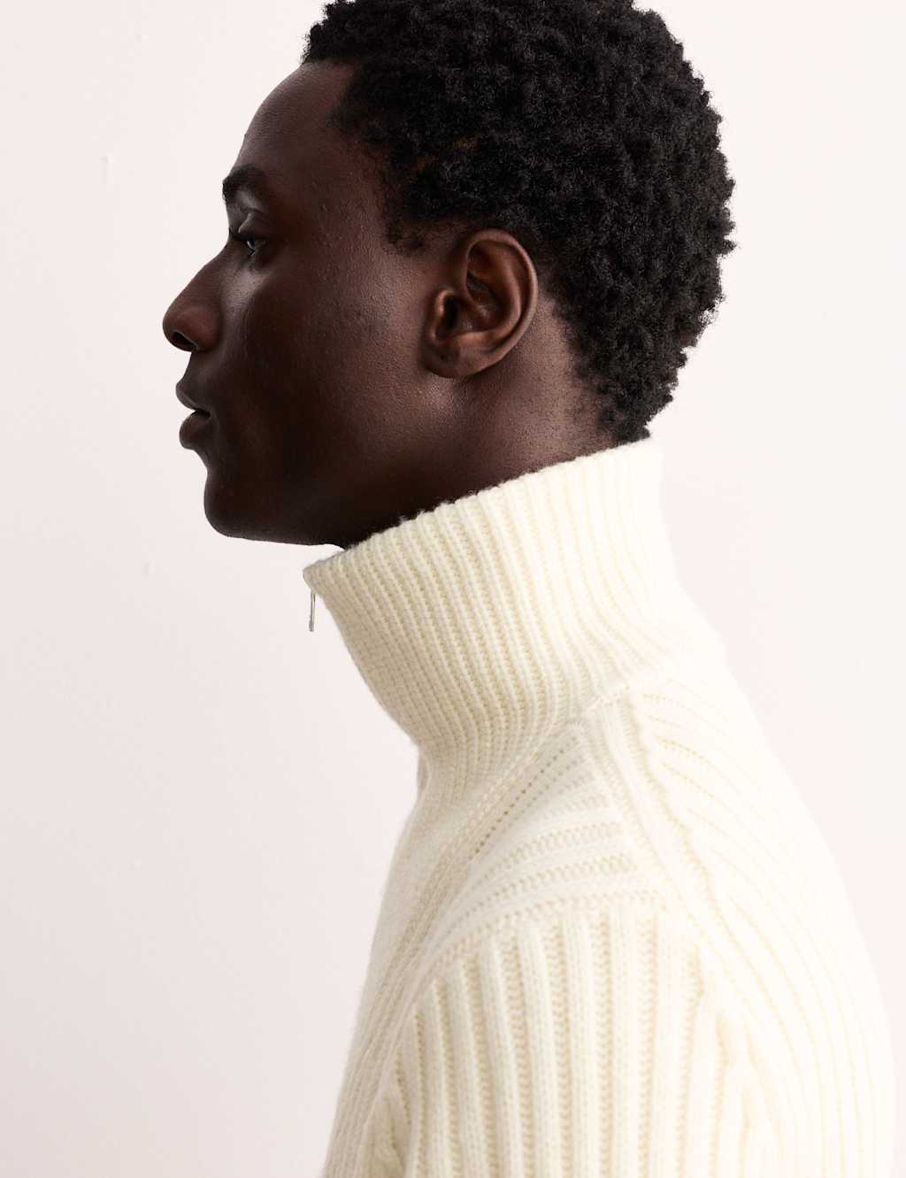 Jaeger Men's Pure Lambswool Half Zip Bib Jumper - XLREG - Ecru, Ecru