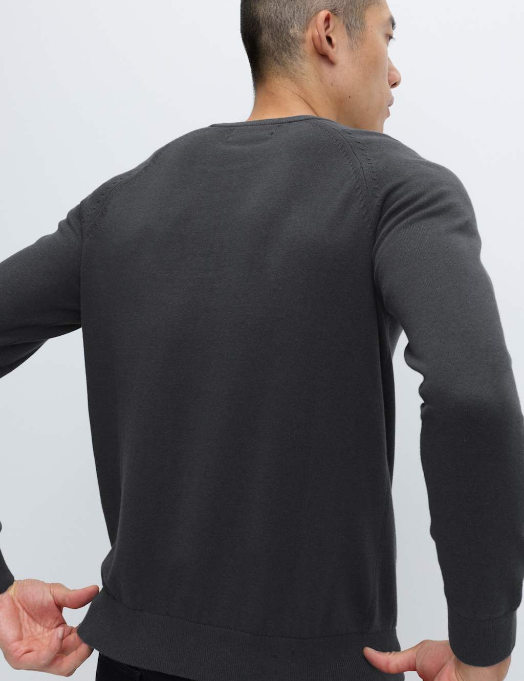 M&S Pure Cotton Crew Neck Jumper Dark Pewter