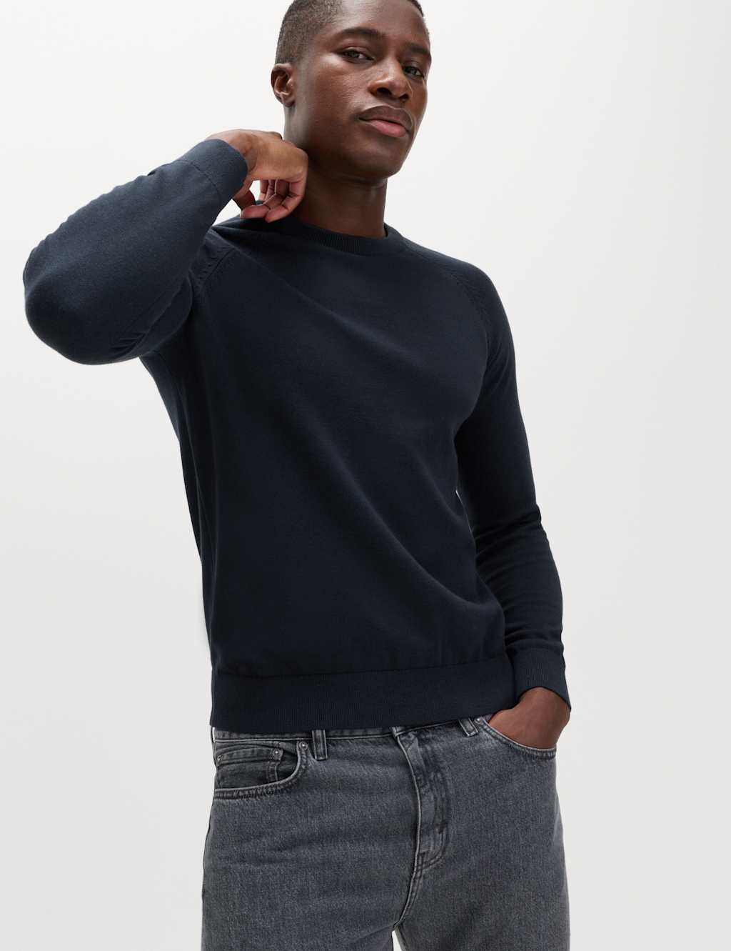M&S Men's Pure Cotton Crew Neck Jumper - 3XL - Navy