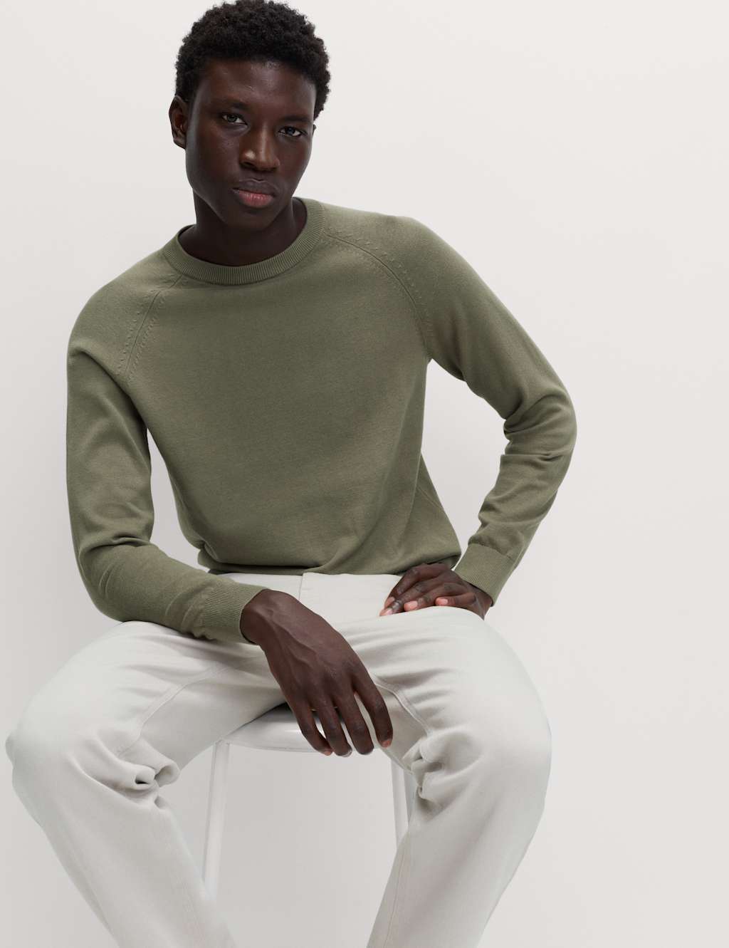 M&S Pure Cotton Crew Neck Jumper Thyme