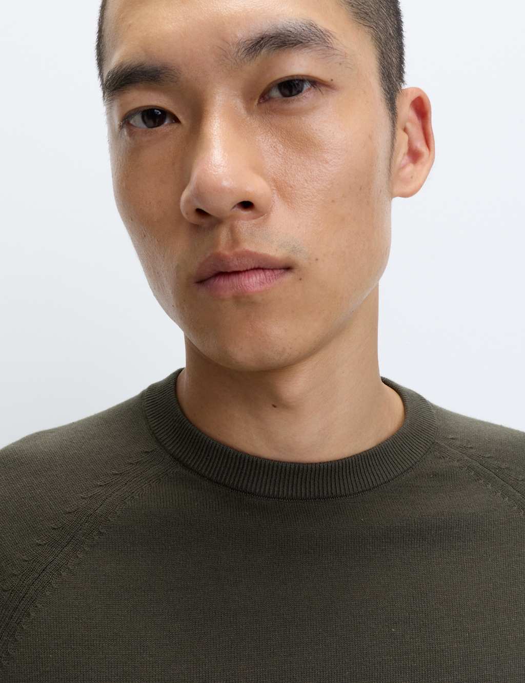 M&S Pure Cotton Crew Neck Jumper Dark Khaki