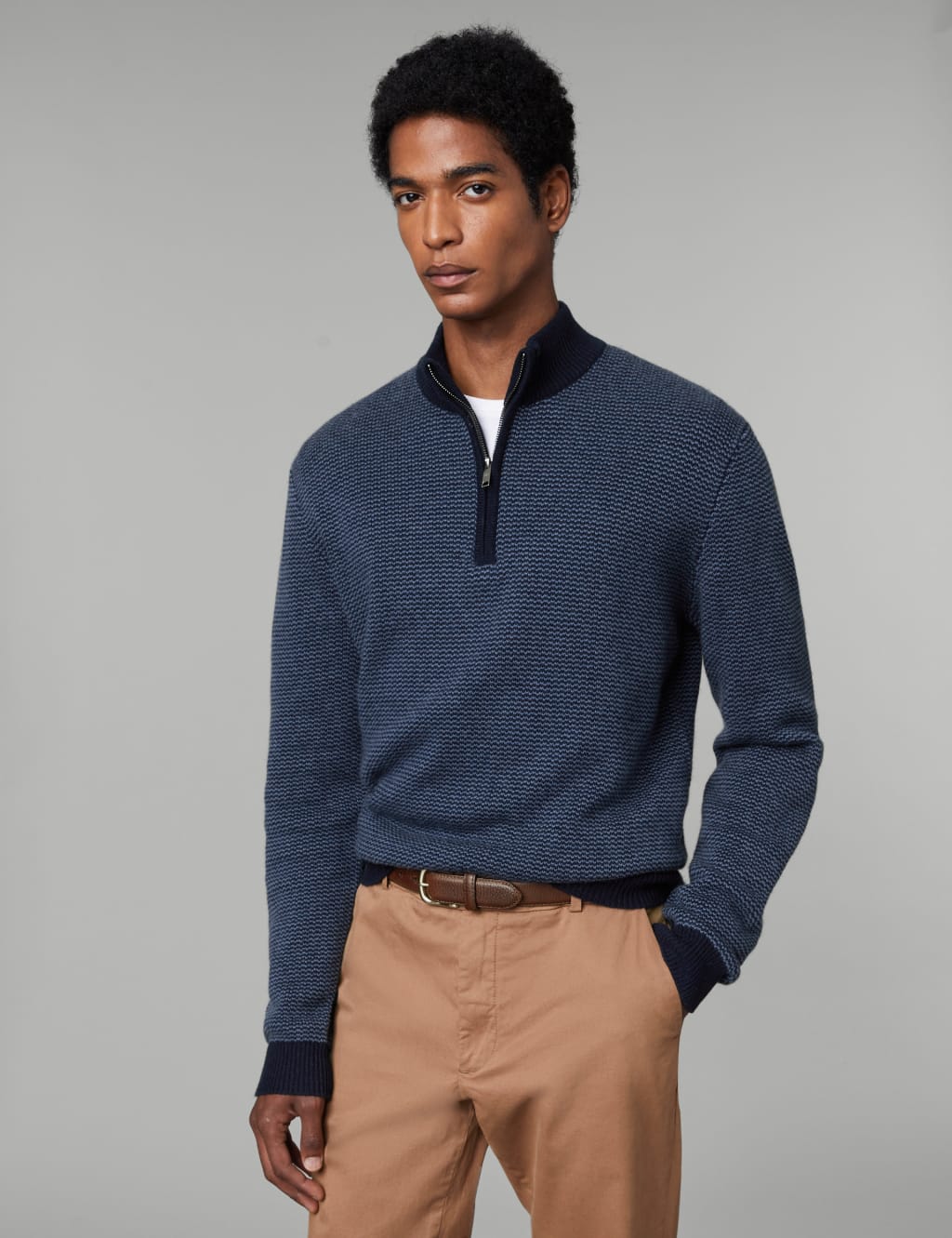 Wool Rich Half Zip Jumper with Cashmere