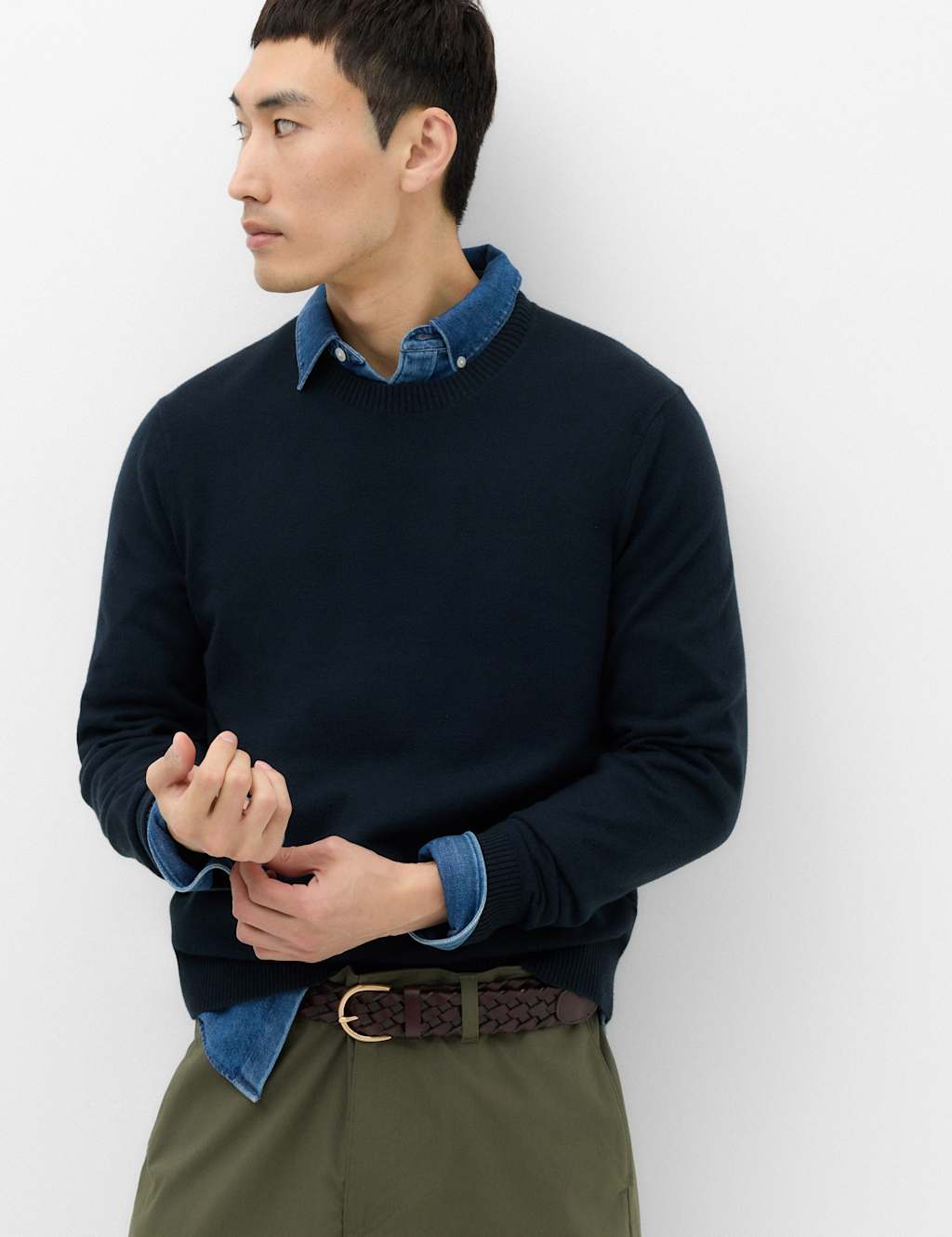 M&S Men's Air Yarn Crew Neck Jumper - M - Navy