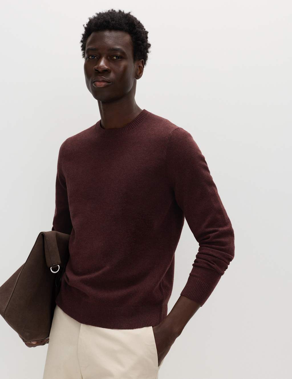 M&S Men's Air Yarn Crew Neck Jumper - 2XL - Bordeaux
