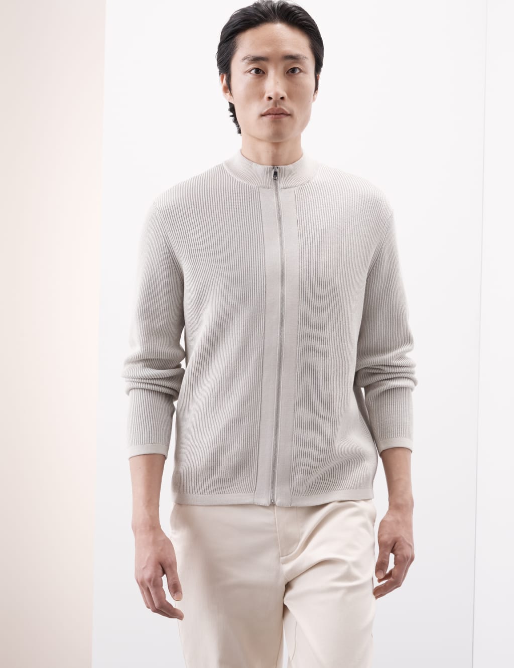 Mercerised Cotton Ribbed Knitted Jacket