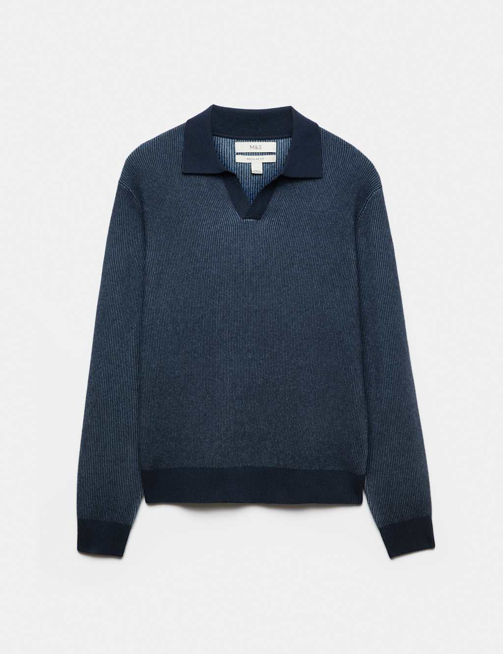 M&S Men's Air Yarn Plaited Open Neck Jumper - S - Blue Mix