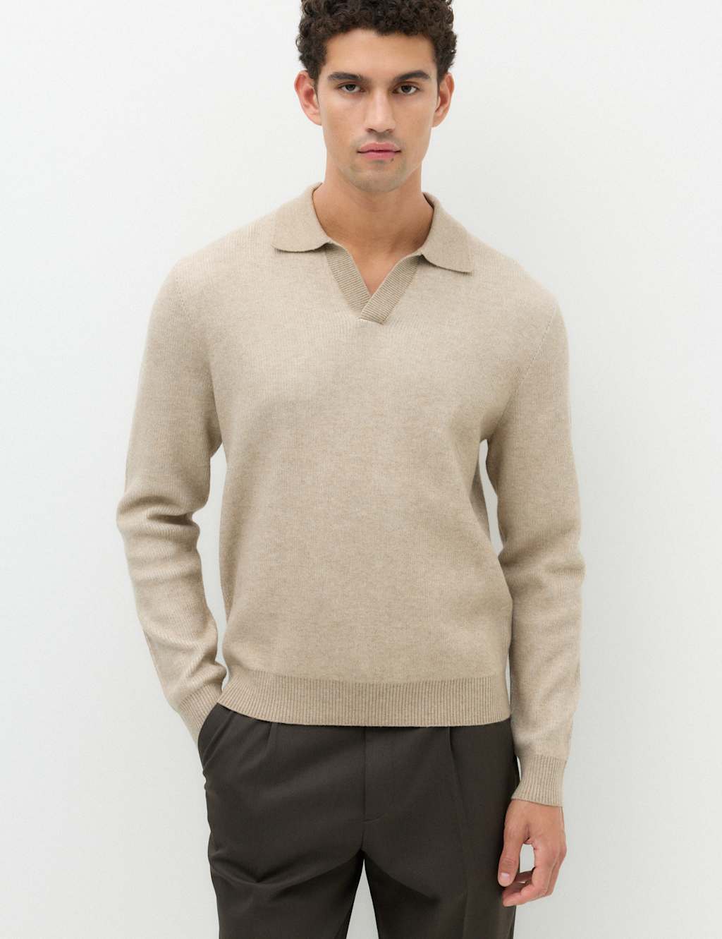 M&S Men's Air Yarn Plaited Open Neck Jumper - S - Neutral
