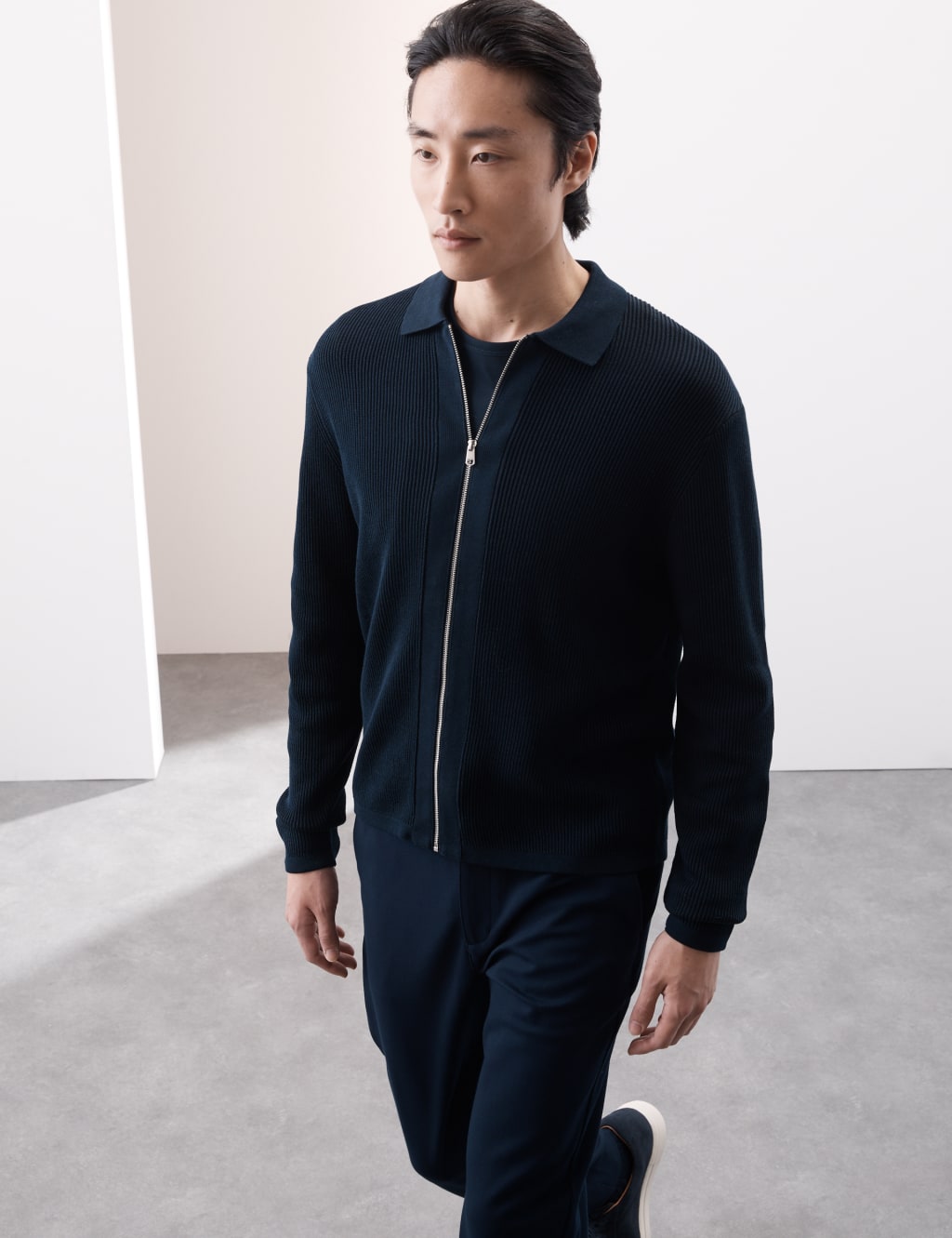 Mercerised Cotton Ribbed Knitted Jacket