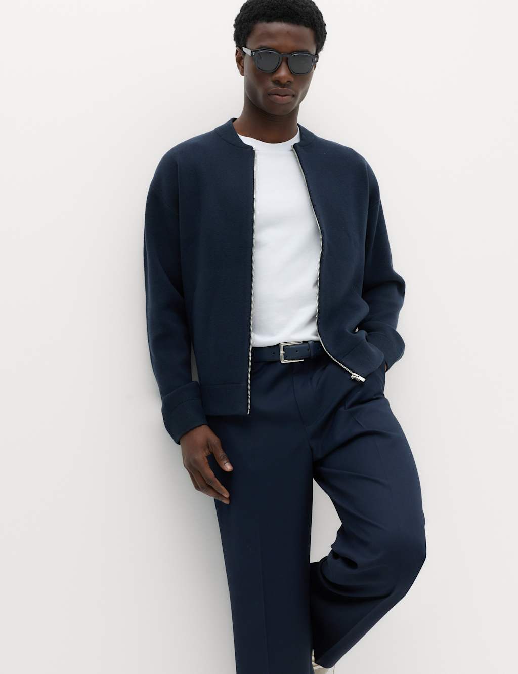 M&S Men's Air Yarn Knitted Bomber Jacket - M - Navy