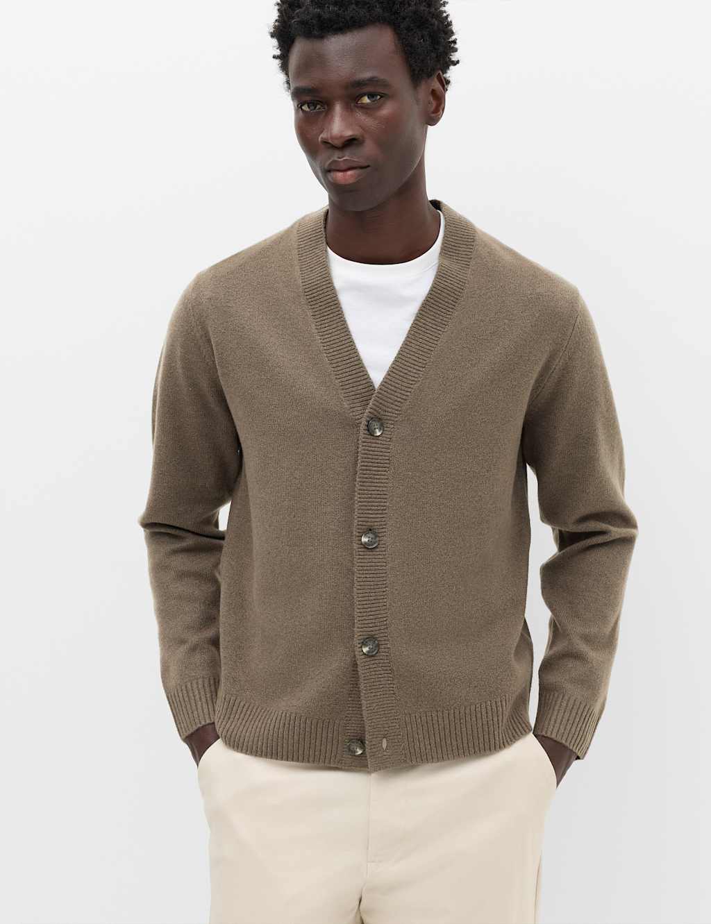 M&S Men's Air Yarn Knitted Cardiagn - XL - Medium Brown