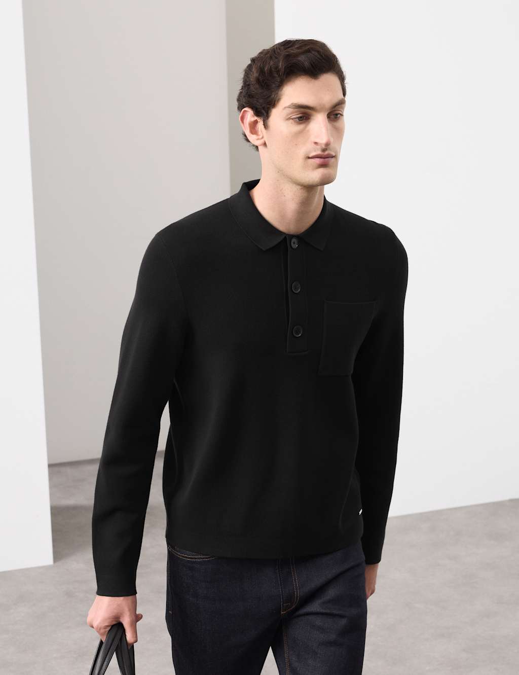 Autograph Men's Knitted Polo Shirt - L - Black