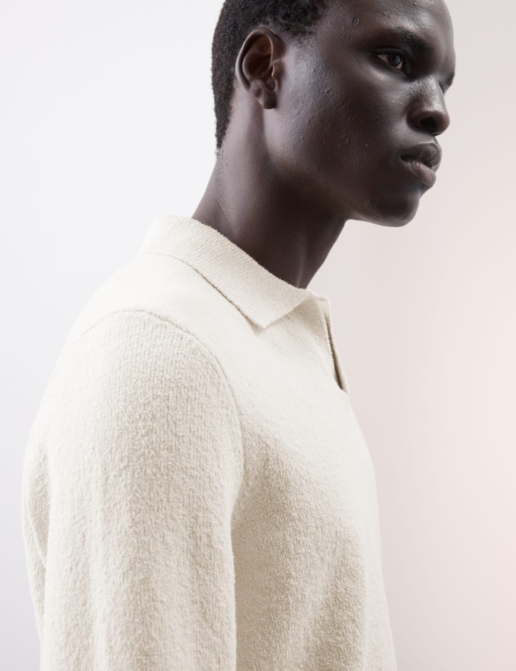 Cotton Rich Open Neck Knitted Polo Shirt