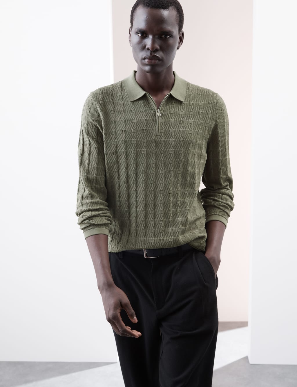 Pure Cotton Textured Knitted Polo Shirt
