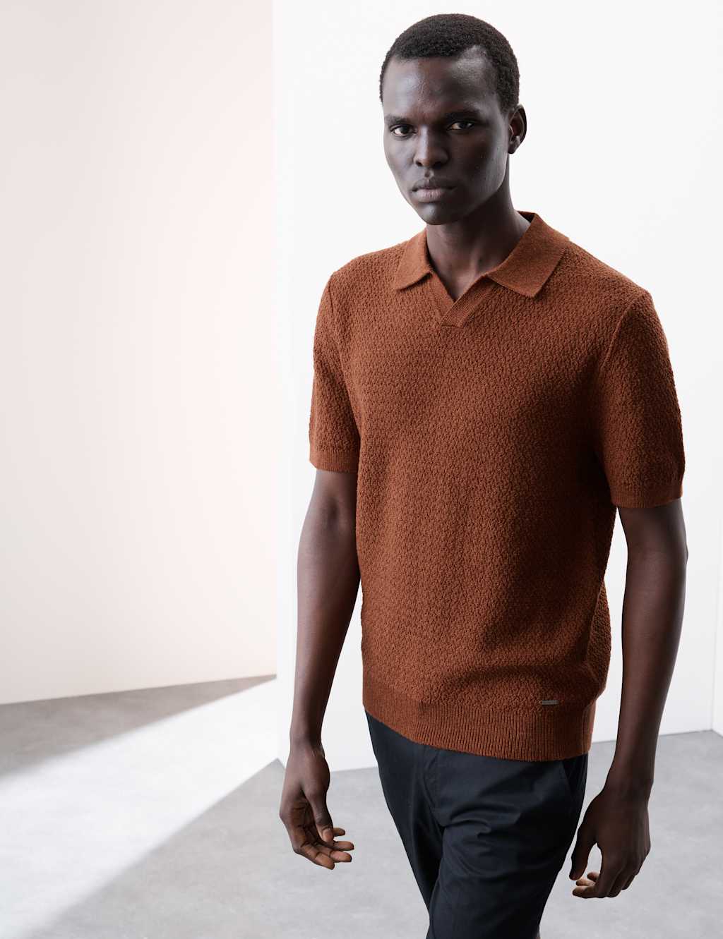 Linen Rich Knitted Open Neck Polo Shirt