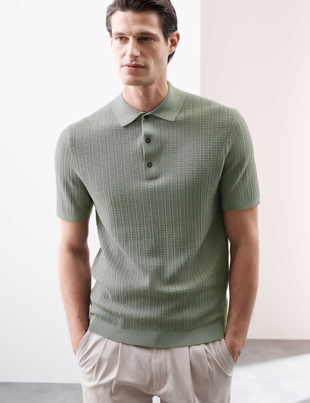 Textured  Viscose Rich Knitted Polo Shirt