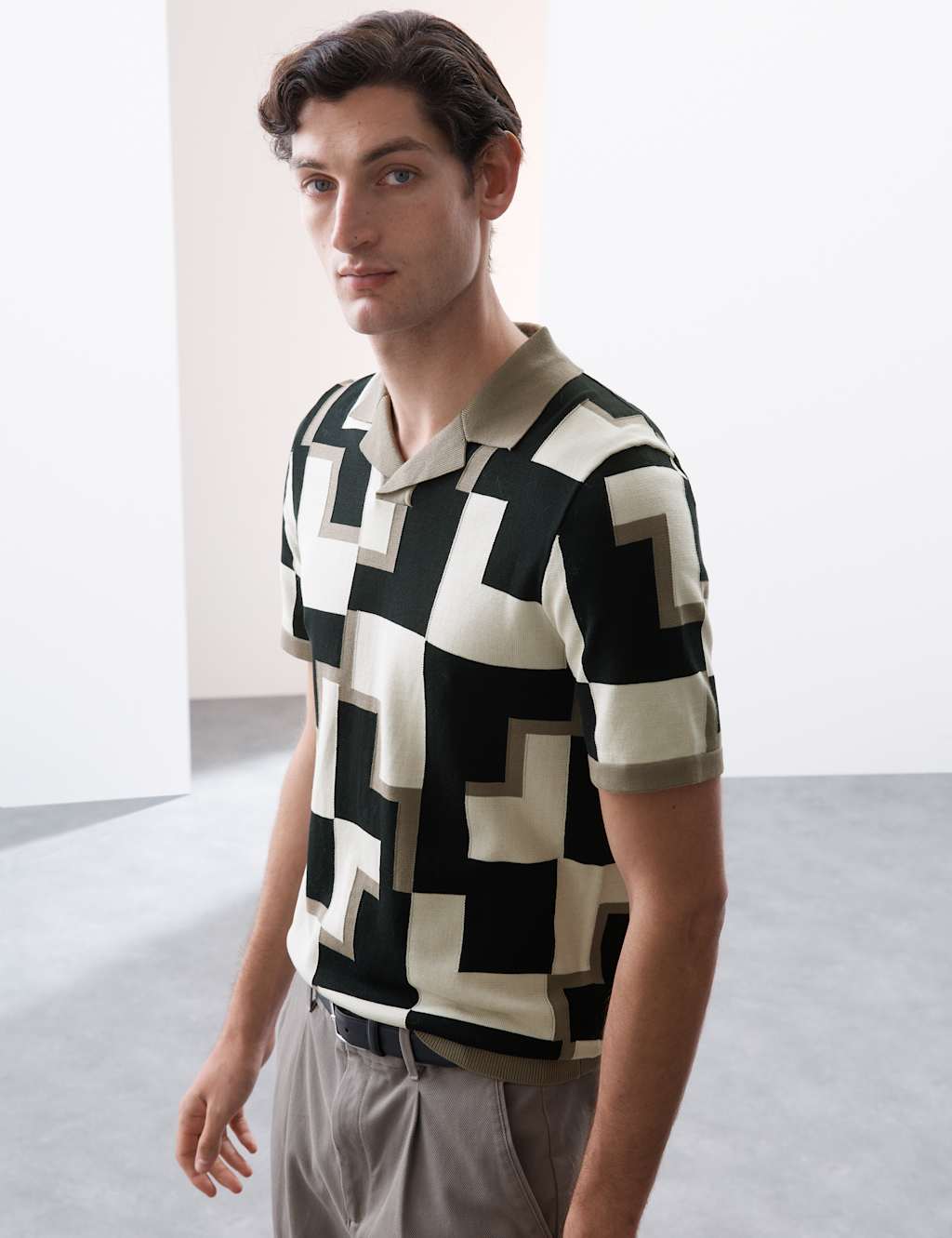 Mercerised Cotton Open Neck Knitted Polo Shirt