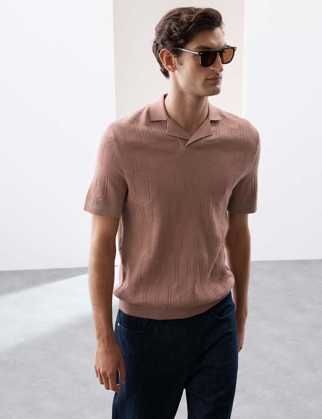 Mercerised Cotton Textured Knitted Polo Shirt