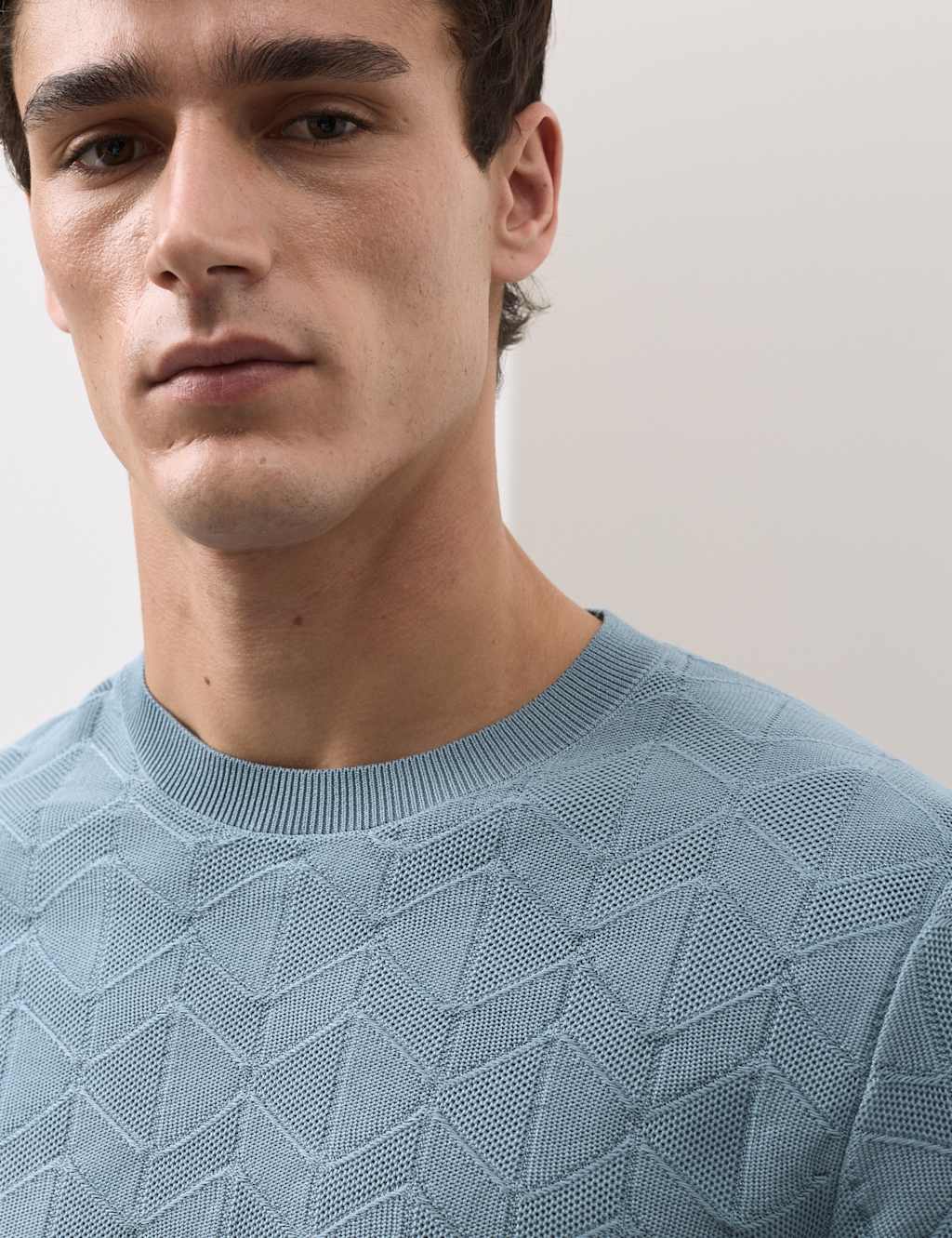Autograph Men's Mercerised Cotton Geometric Knitted T-shirt - S - Smokey Blue