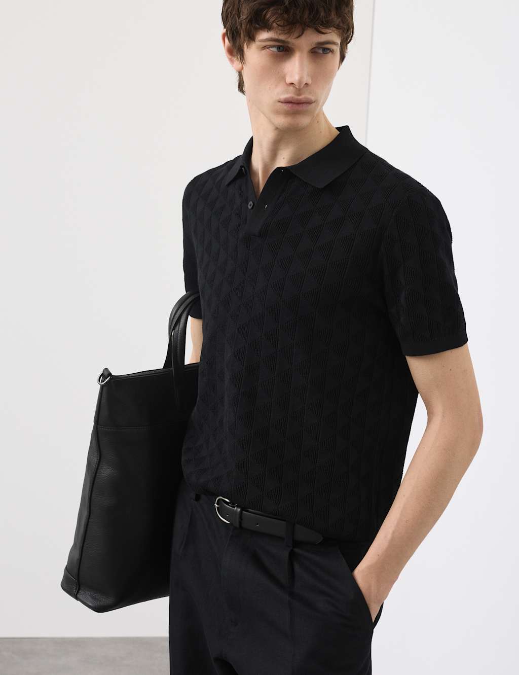 Autograph Men's Mercerised Cotton Knitted Polo Shirt - 3XL - Black