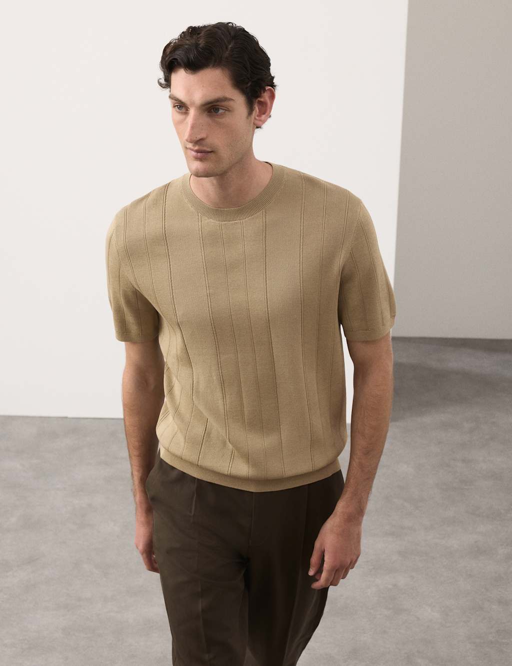Autograph Men's Performance Mercerised Cotton Knitted T-Shirt - M - Sand