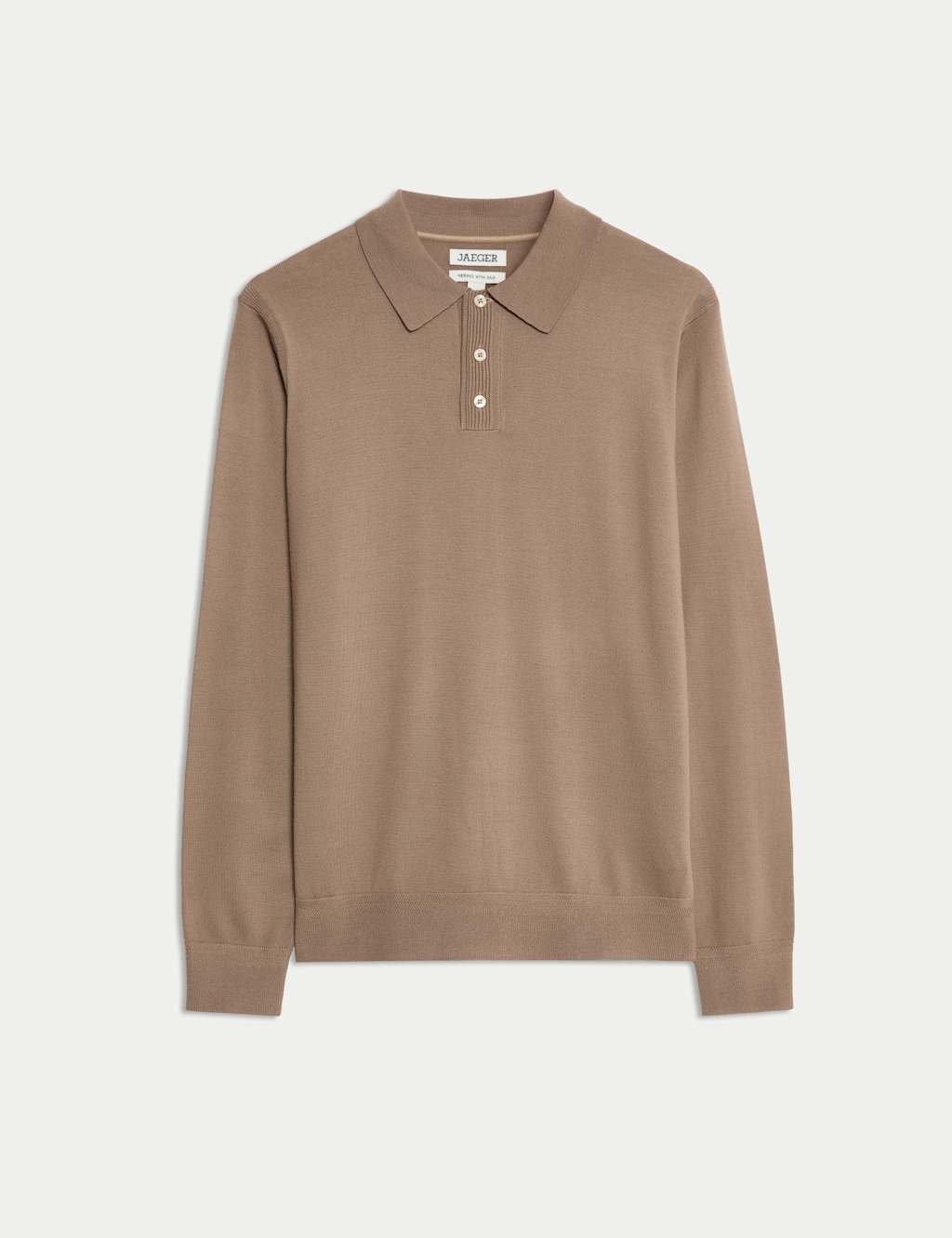 JAEGER Merino Wool Rich with Silk Knitted Polo Shirt Mink