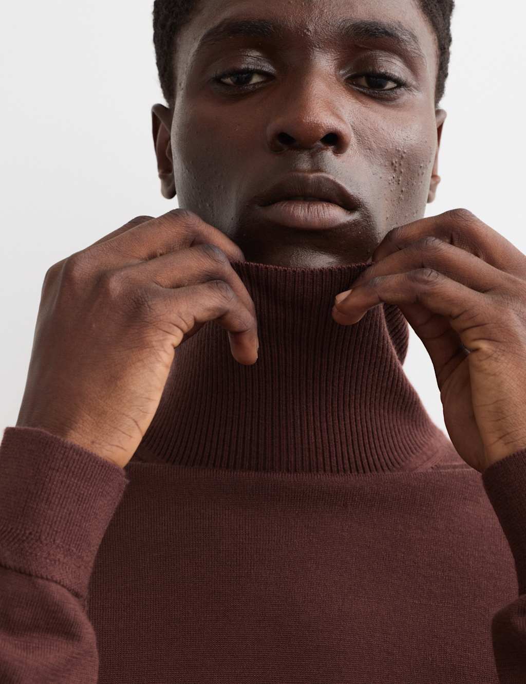 JAEGER Extra Fine Merino Roll Neck Jumper with Silk Rum