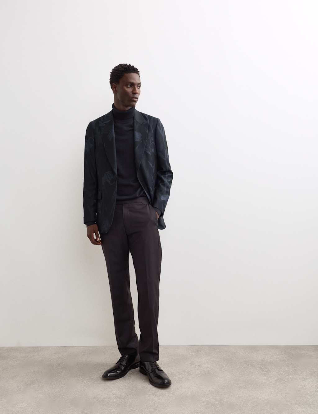 JAEGER Extra Fine Merino Roll Neck Jumper with Silk Black