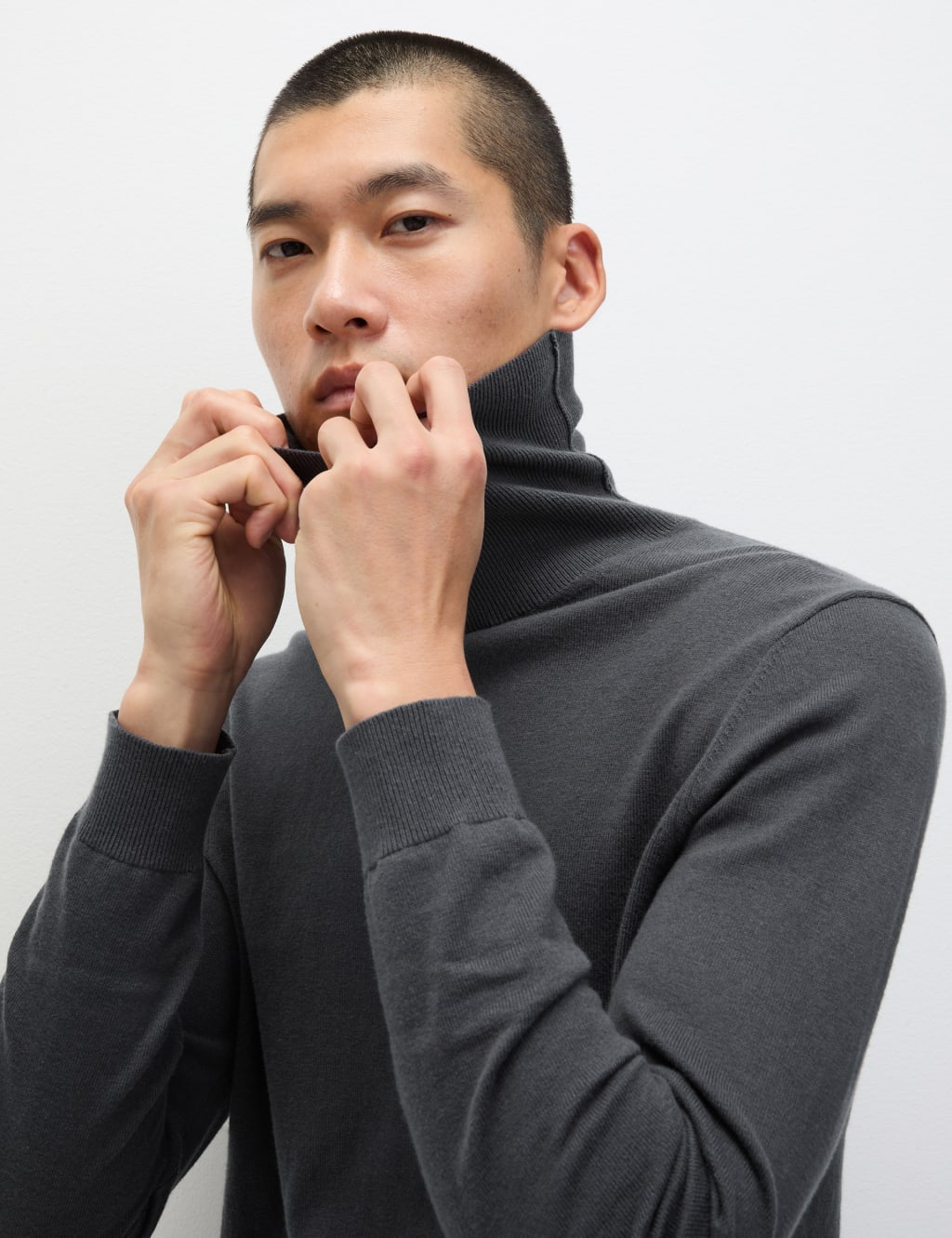 Cotton Rich Roll Neck Jumper with Wool