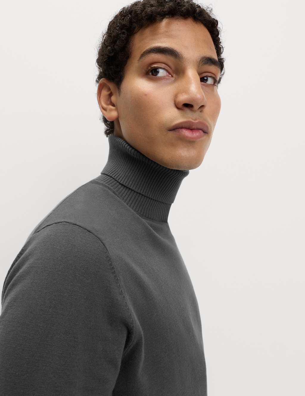 M&S Cotton Rich Roll Neck Jumper Dark Pewter