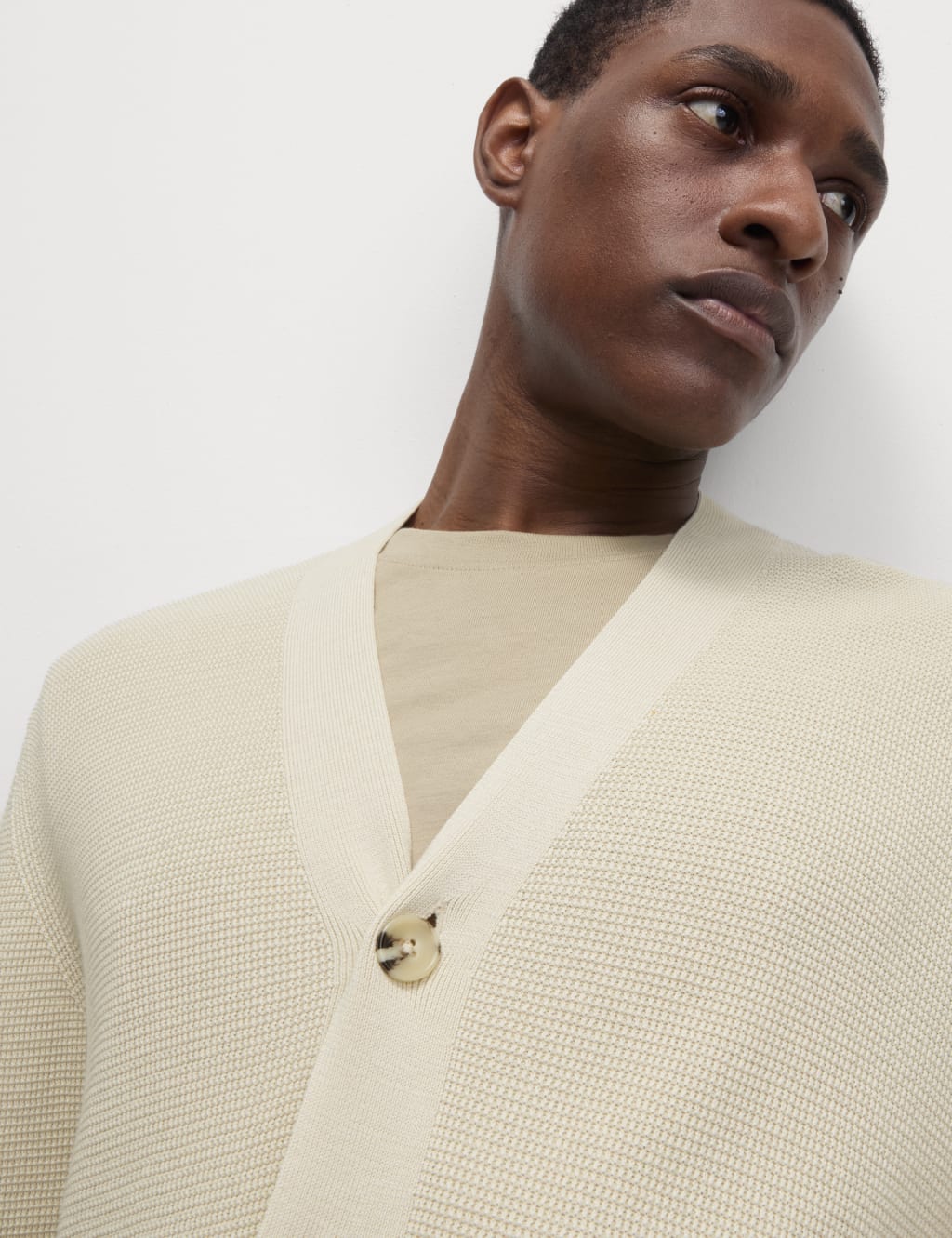 Cotton Modal Blend Textured V-Neck Cardigan