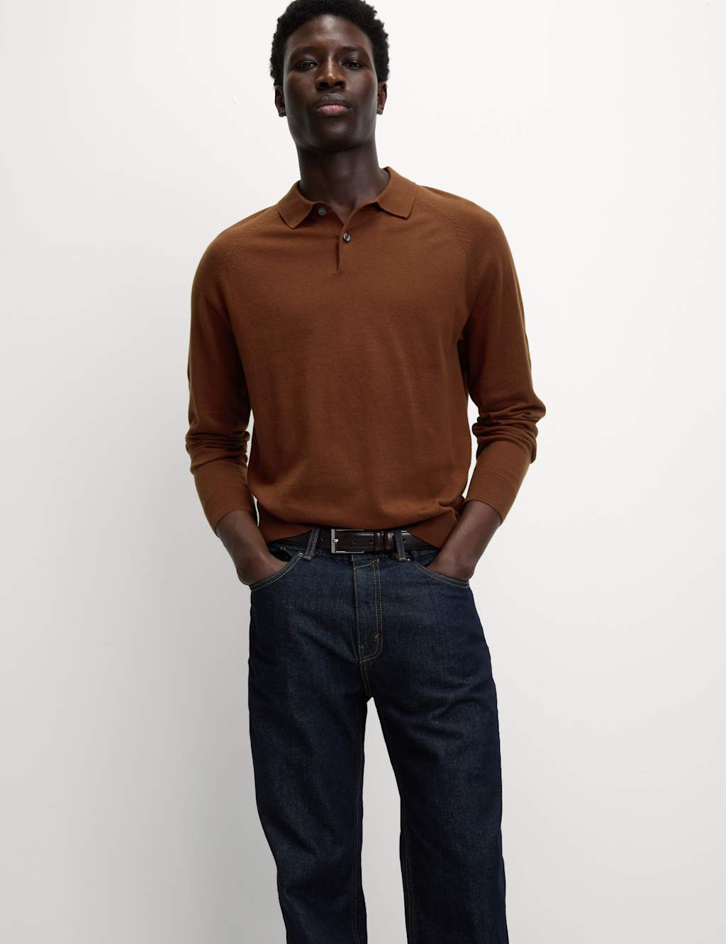 M&S Cotton Rich Knitted Polo Shirt Redwood