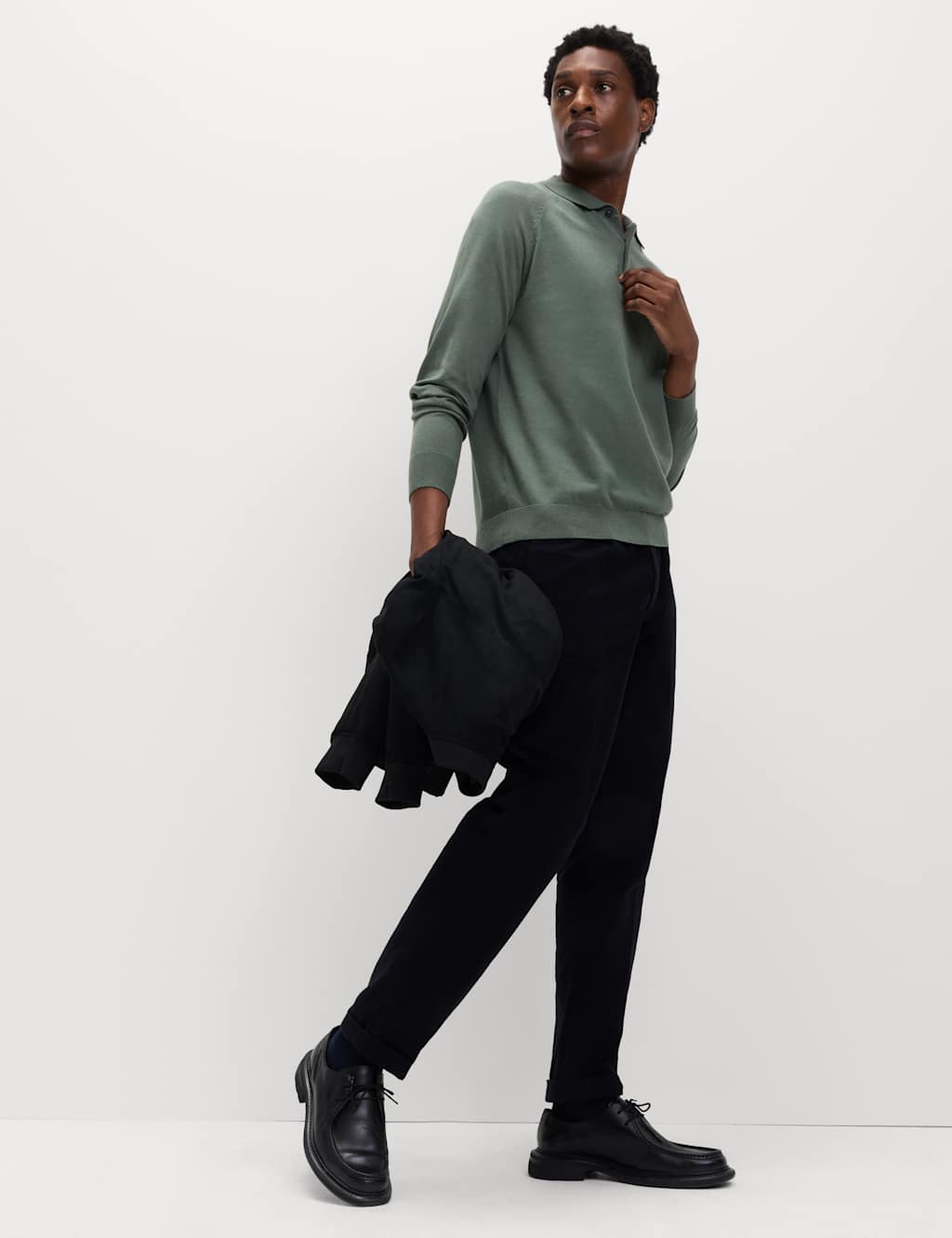 M&S Cotton Rich Knitted Polo Shirt Moss Green