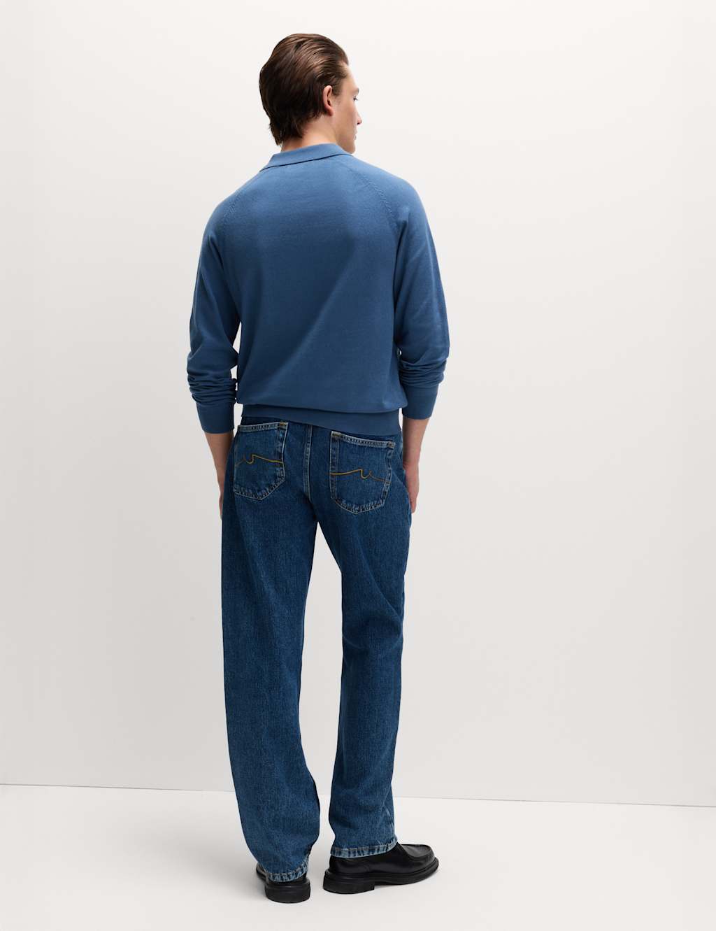 M&S Cotton Rich Knitted Polo Shirt Chambray