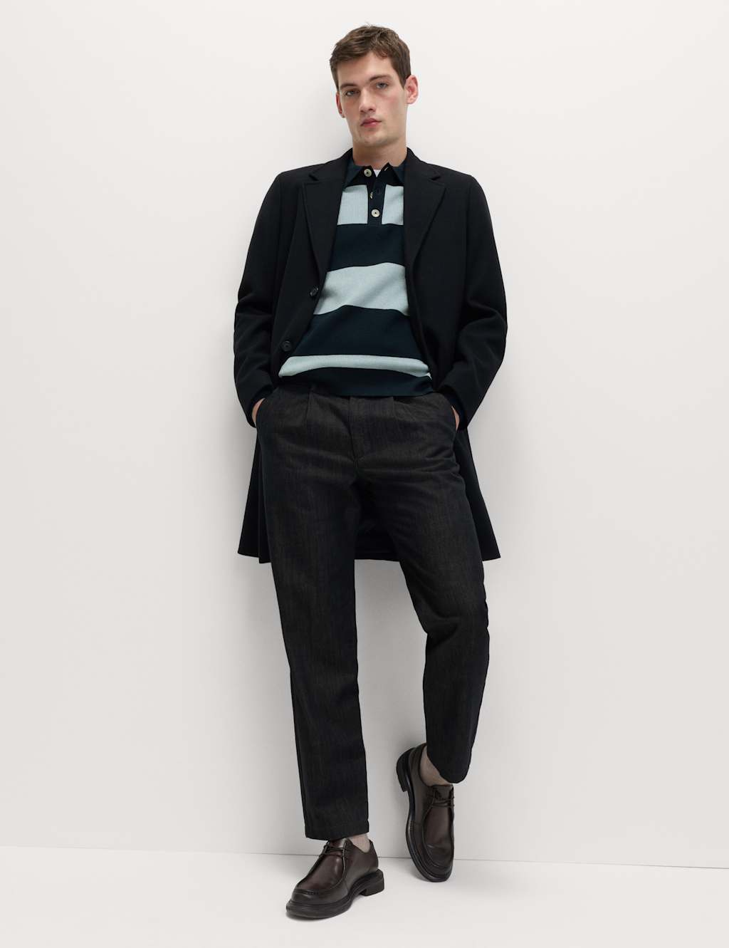 M&S Cotton Blend Striped Rugby Shirt Navy Mix