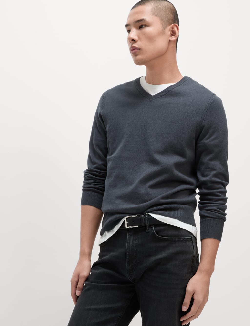 Pure Cotton V-Neck Knitted Jumper